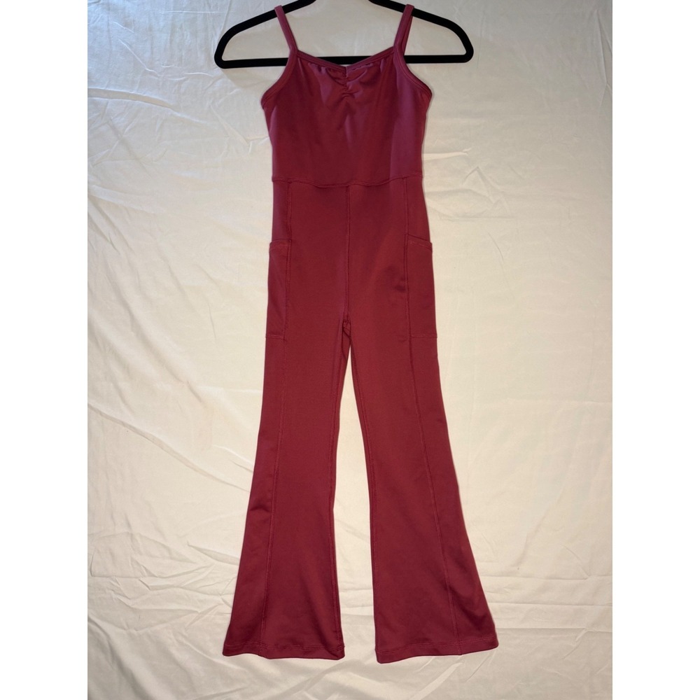 Girls activewear bodysuit flare leg built in support pink sz 7 sporty